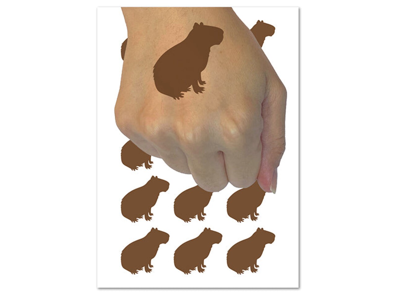 Capybara Rodent Silhouette Temporary Tattoo Water Resistant Fake Body Art Set Collection (1 Sheet)